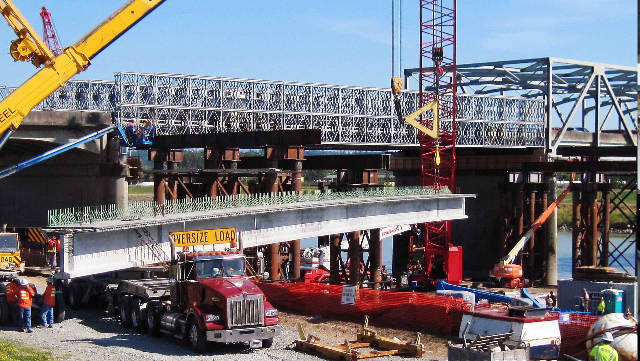 Truck at Skagit river bridge build